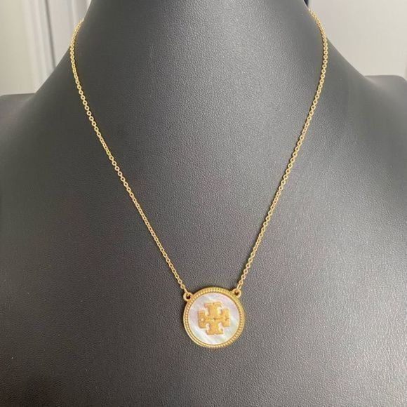 Tory Burch Jewelry - TORY BURCH•Medallion Mother of Pearl Logo‎ Goldtone Necklace